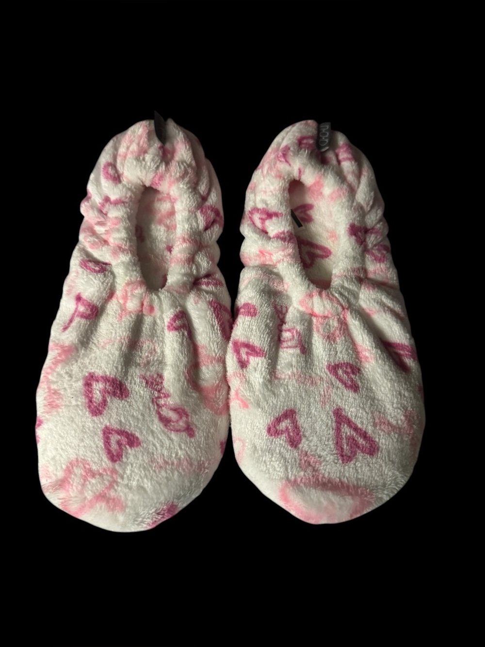 Brookstone White Plush Women’s Footies Pink Heart Pattern – Size 8 Lounge Comfty